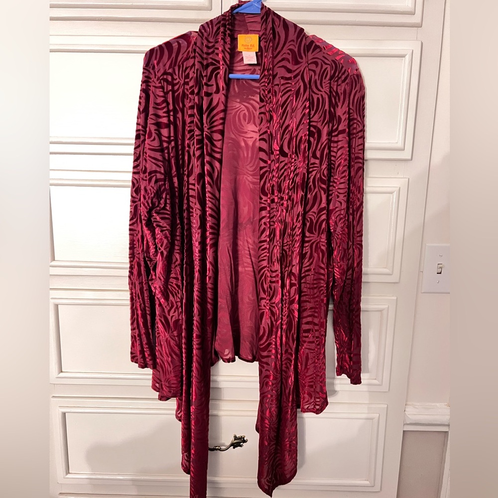 Ruby Rd. Red Patterned Women's Cardigan Size 1xl